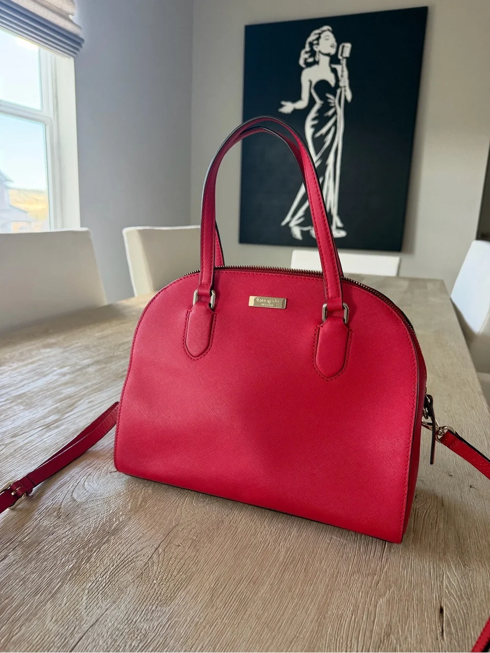 kate spade vibrant red dome satchel with removable strap